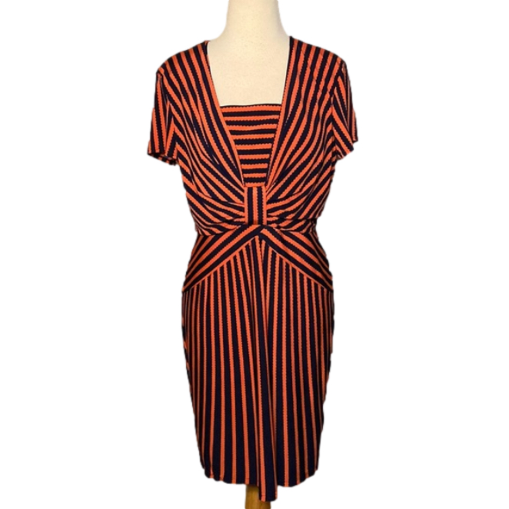 Taylor Short Sleeve Dress Square Neckline Orange Blue M?